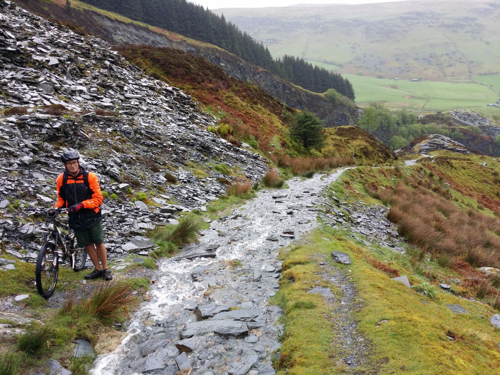Day 2 - Paul on "path" out of Cwm Penmachno toward the Manod Mawr quarries