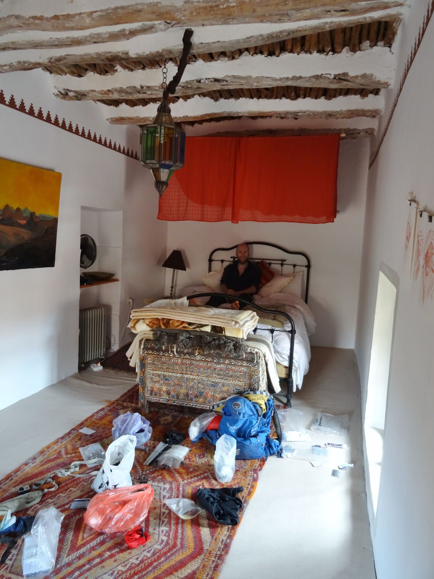 Rest Day A - My magnifent room in the keep! Time to recuperate for the day, as mountain-desert air gently wafts in. At Kasbah Tigmi-n-Oufella, Anguelz. © Steve Woodward