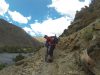 Day 5 - Trail-demon Shaun, nearing the end of the singletrack, but the trickiness of the riding is not letting up! Note the orange dots leading the way.  Approaching Toufghine, Tassaout valley