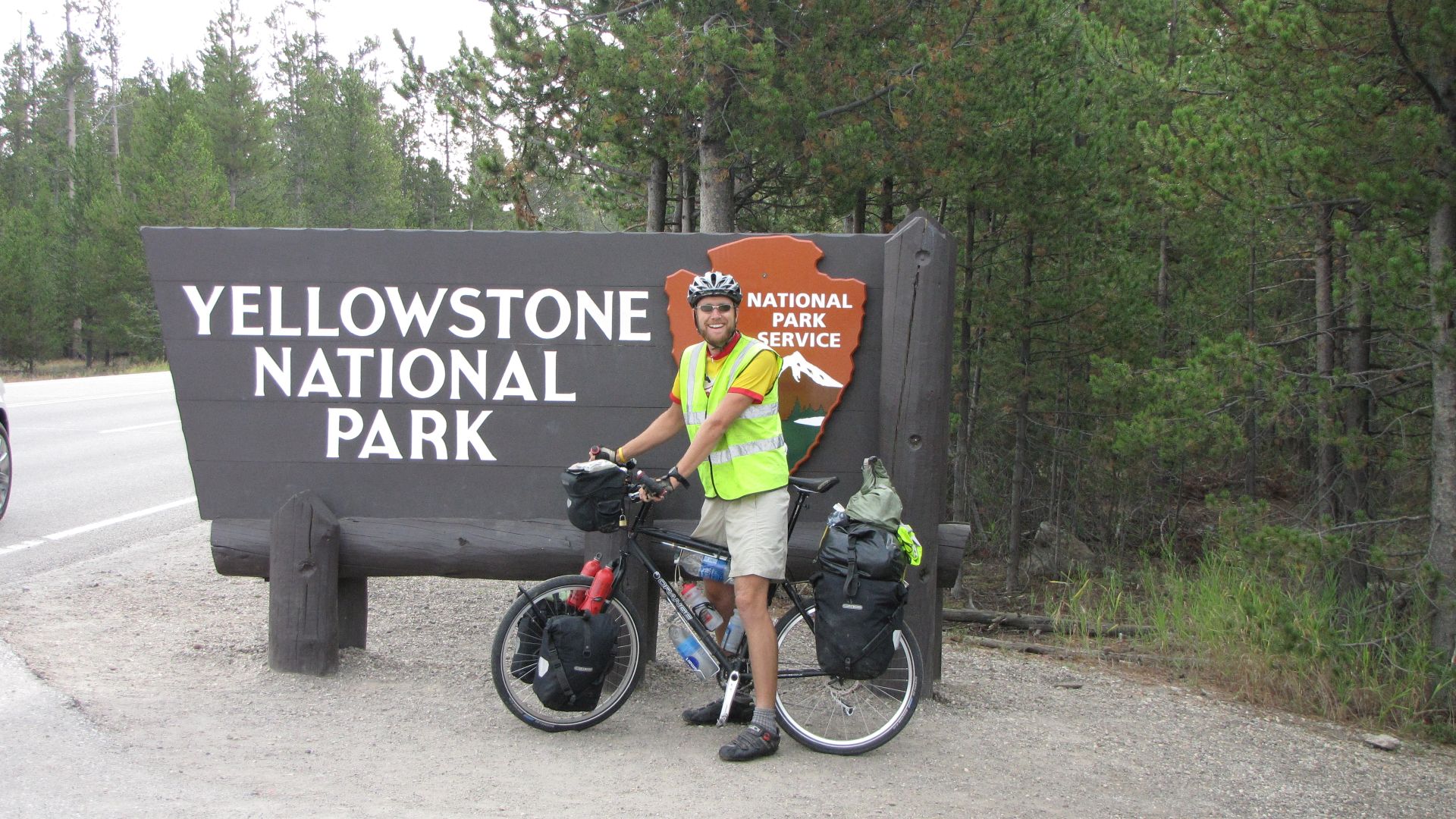 Yellowstone Nat Pk, WY, USA - Park-pass? Check!  Bicycle?  Check!  Luggage?  Check!  Rider ready to cross Continental Divide 3 times in next 100 miles?  Errrr, errrr