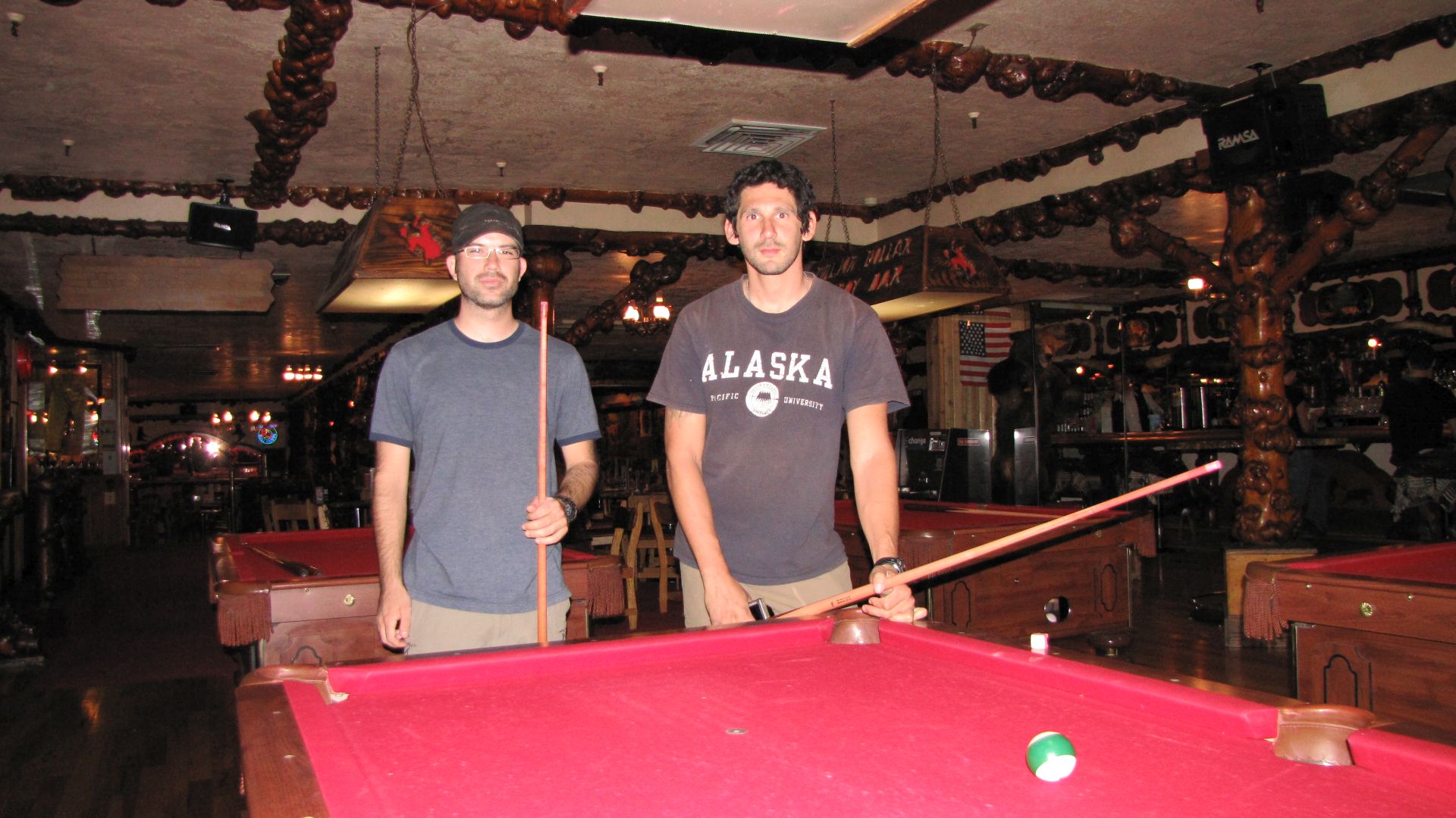 Jackson, WY, USA - John & Justin in the "Million Dollar Cowboy Bar" getting ready for the serious business of "no money changed hands Sheriff" pool ;)