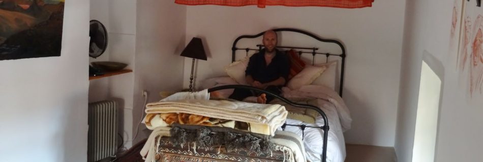 Rest Day A - My magnifent room in the keep! Time to recuperate for the day, as mountain-desert air gently wafts in.At Kasbah Tigmi-n-Oufella, Anguelz. © Steve Woodward